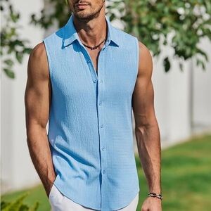 Blue Casual Button Down Shirt with Classic Collar